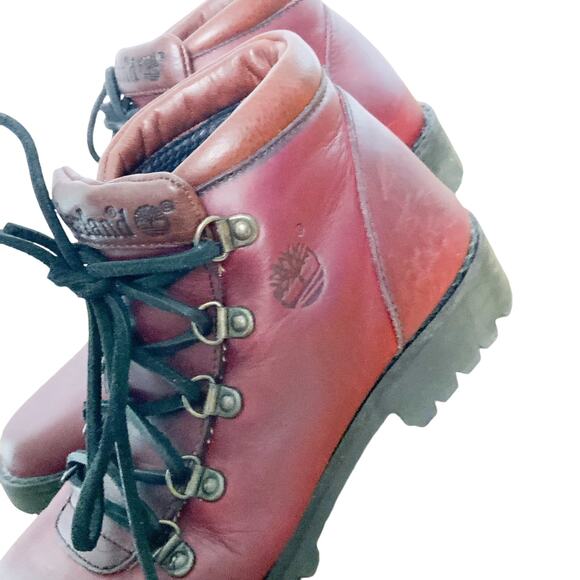 RARE VTG Timberland Oxblood Leather Alpine Size 5 M Woman Italy Hiking Boots - Picture 9 of 15